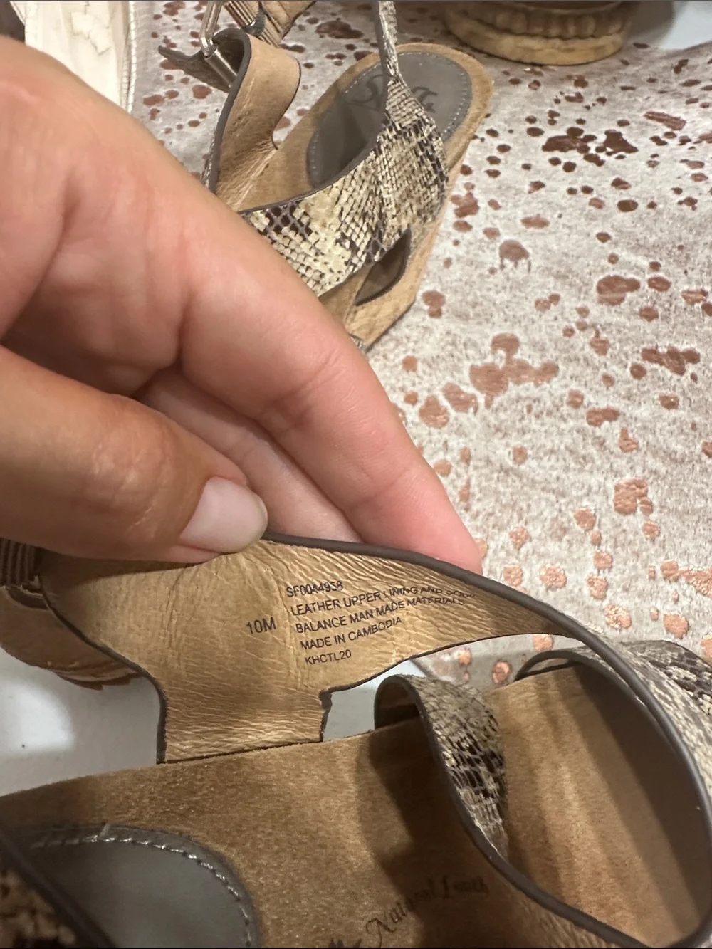 Sofft Women's Snake-Print Cork Wedge Sandals in Taupe and Beige